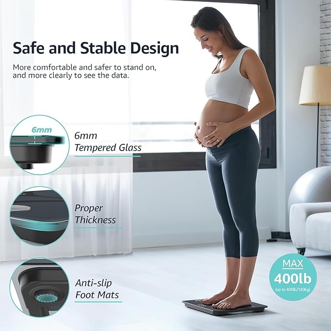 Posture Scale for Body Weight Digital Bathroom Smart Scale 13 Body Composition Analyzer Sync Weight Scale BMI Health Monitor Sync Apps 400lbs - Black