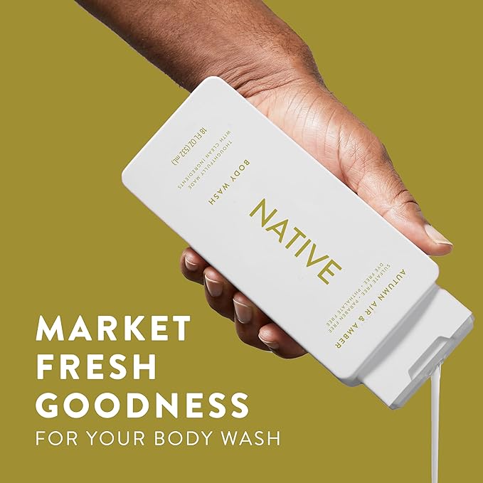 Native Body Wash with Naturally Derived Ingredients - Autumn Air &amp Amber - For Women &amp Men Sulfate Paraben &amp Dye Free Leaving Skin Soft and Hydrating | Fall Seasonal Scent Bundle 18 oz