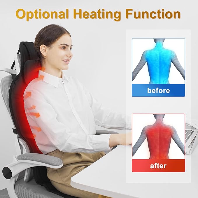 Back Massager with Heat Portable Chair Massager Seat Cushion with Vibration Massage Back Massage Chair Pad with Optional Cooling Gifts for Dad Men Women Home Office Use