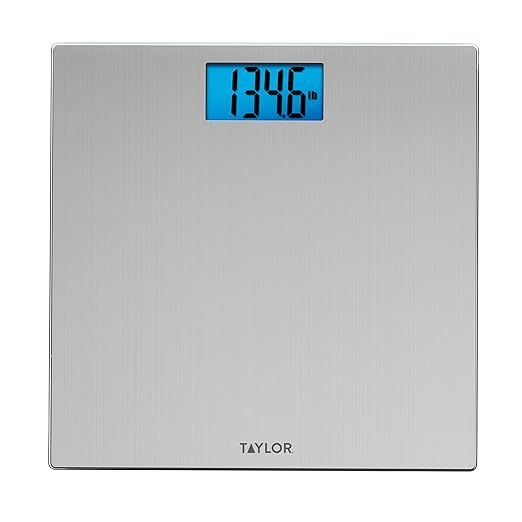 Taylor Digital Scales for Body Weight High 400 LB Capacity Brushed Stainless Steel Thin Glass Platform Unique Blue LCD Durable Platform 11.8 x 11.8 Inches Stainless Steel