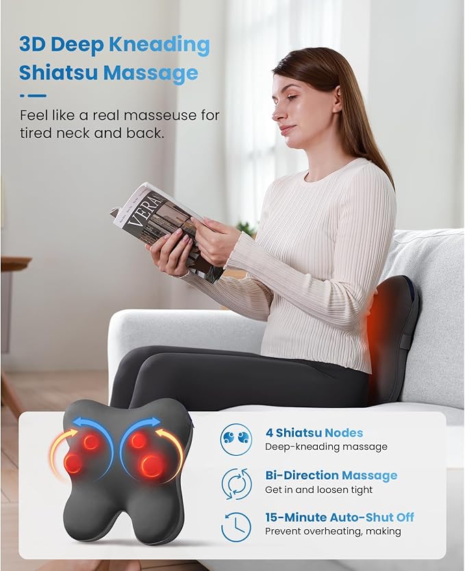BOB AND BRAD Back Massager with Heat and Remote EZBack Plus Shiatsu Massage Pillow with 3 Level Kneading Deep Tissue Massage for Neck Shoulder Leg Upper &amp Lower Back Pain Relief FSA Eligible