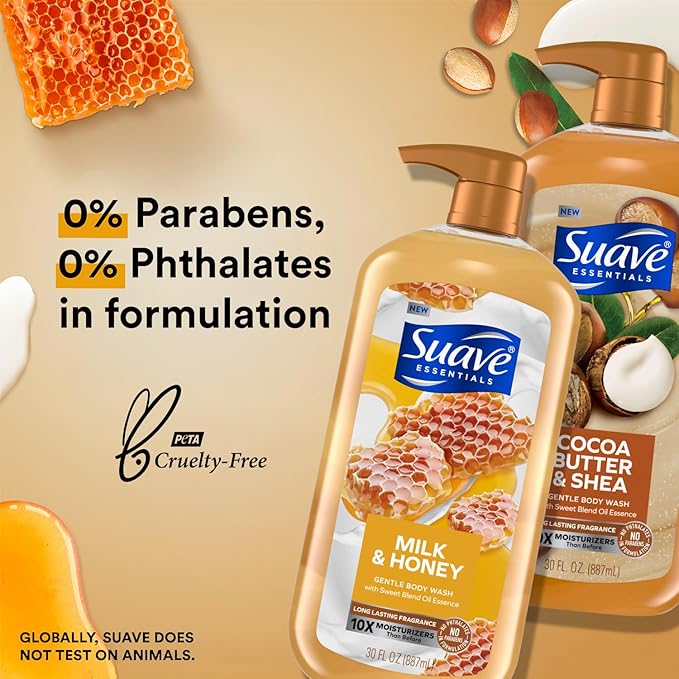Suave Body Wash Variety Bundle – Milk &amp Honey 2-Pack &amp Cocoa Butter Shea Gentle &amp Moisturizing Body Washes with Vitamin E 30 Oz Ea (3 Piece Set)