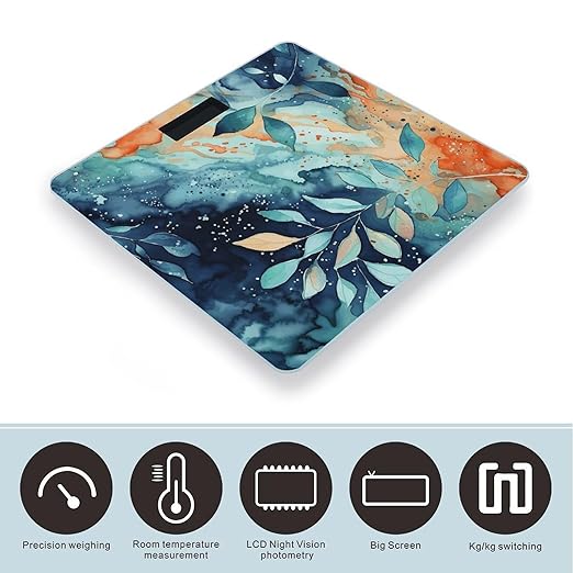 Watercolor Pattern Digital Bathroom Scale for Body Weight Weighing Scale with Backlit LCD Display High Precision Measurements &amp Measures Weight Up to 180kg