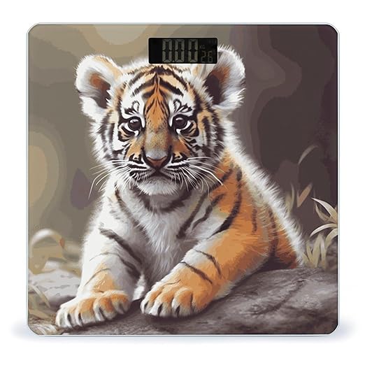 Digital Bathroom Scale for Body Weight Scale with Bright LCD Display High Accuracy Step-On Technology Auto On/Off Cute Tiger Digital Scales 400 Lbs /180kg