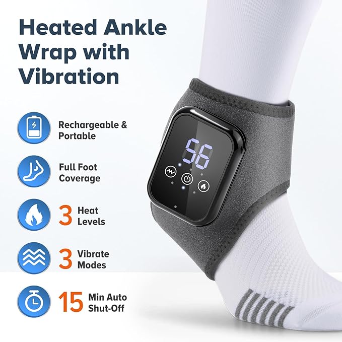 2 Pack Cordless Ankle Massager for Pain Relief Ankle Heating Pads for Pain Heated Ankle Massager for Pain Rechargeable Feet Heating Pads Feet Massage 3 Heat Levels 3 Massage Modes