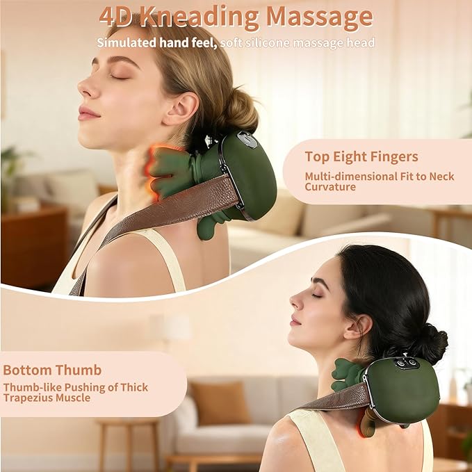 Neck Massager with HeatCordless Electric Shiatsu Neck and Back Massager 3 Speeds 2 Heat SettingsPortable Heated Neck Massager4D Kneading Neck and for Muscle Relax (Green)