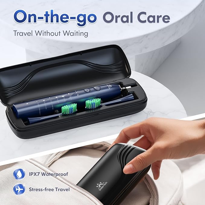 Electric Toothbrush for Adults Kids Electric Toothbrush Rechargeable Sonic Toothbrush Ultrasonic Toothbrush with Travel Case Holder &amp 7 Brush Heads 6 Modes &amp 3 Intensities 2-Minute Timer (B