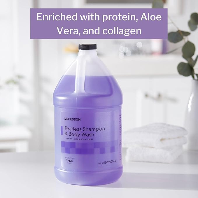 McKesson Shampoo and Body Wash with Aloe &amp Vitamin E 1 Gallon [Pack of 1] Bulk Refill Tearless Lavender