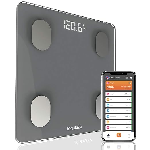 KONQUEST Smart Scale for Body Weight Digital Bathroom Scale BMI Weighing Bluetooth Body Fat Scale Body Composition Monitor Health Analyzer with Smartphone App 400 lbs - Cool Gray