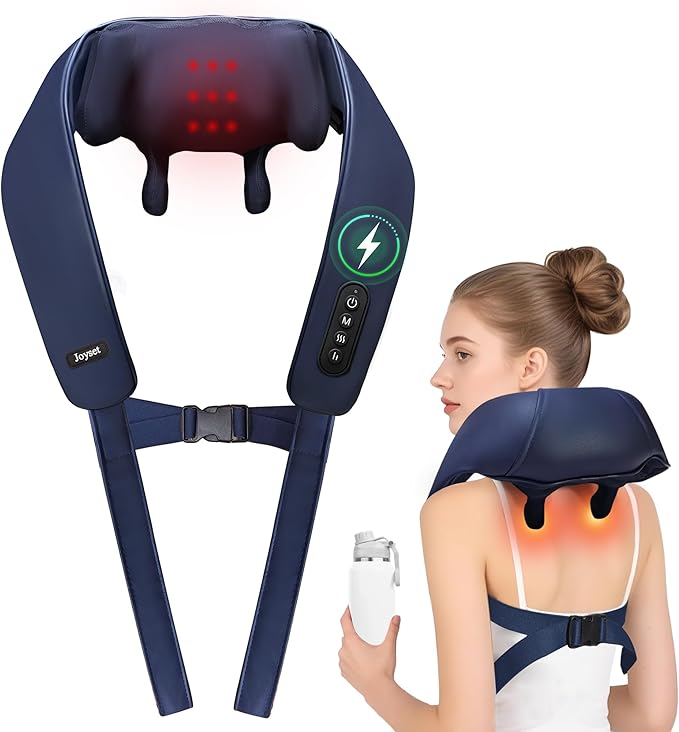 Joyset Cordless Neck Massager with Heat 6D Deep Kneading Neck Shoulder Massager for Pain Relief Shiatsu Massager for Shoulder All Body 2 Speed Intensities