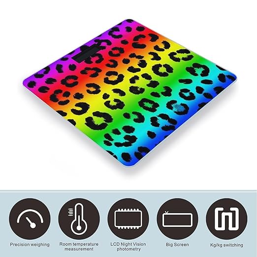 Women's Digital Bathroom Weighing Scale Automatic Switch Energy Saving Scale Smart Scale for Body Weight Colorful Cheetah Leopard Animal Print Rainbow