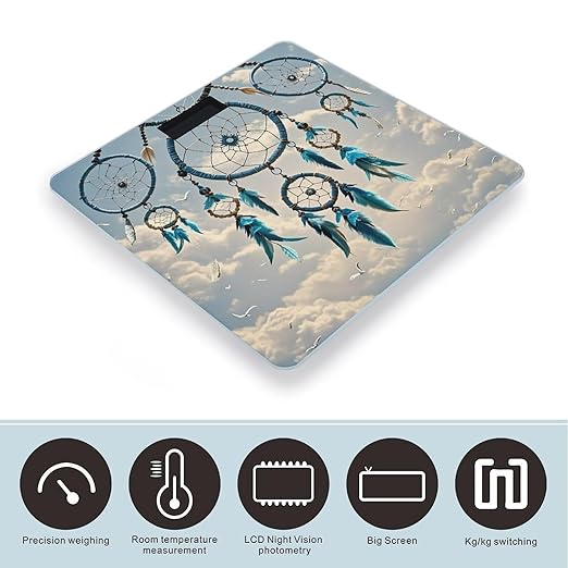 Native Dream Catcher Bathroom Scale for Body Weight Bathroom Weighing Scales with Back Lit LED Display Sturdy Tempered Glass Body Weight Bathroom Scale 400lb Weighing