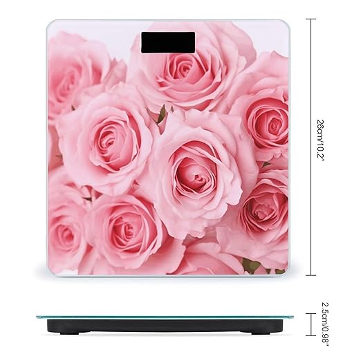 Pink Fresh RosesScale for Body Weight with LCD High Precision Weighing Scales Fashion Sturdy Tempered Glass Weight Scales Easy-to-Read Digital Bathroom Scale for Daily 400lb