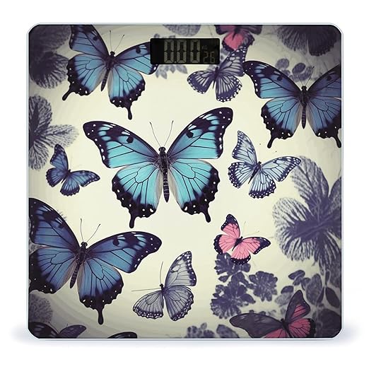 Beautiful Butterfly Scale for Body Weight Precision Bathroom Weighing Scales with Back Lit LCD Display Sturdy Tempered Glass Body Weight Scales Digital Bathroom Scale 400lb