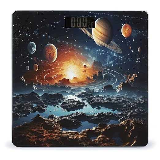 Planets Stars and Milky Way GalaxyScale for Body Weight with LCD High Precision Weighing Scales Fashion Sturdy Tempered Glass Weight Scales Easy-to-Read Digital Bathroom Scale for Daily 400lb