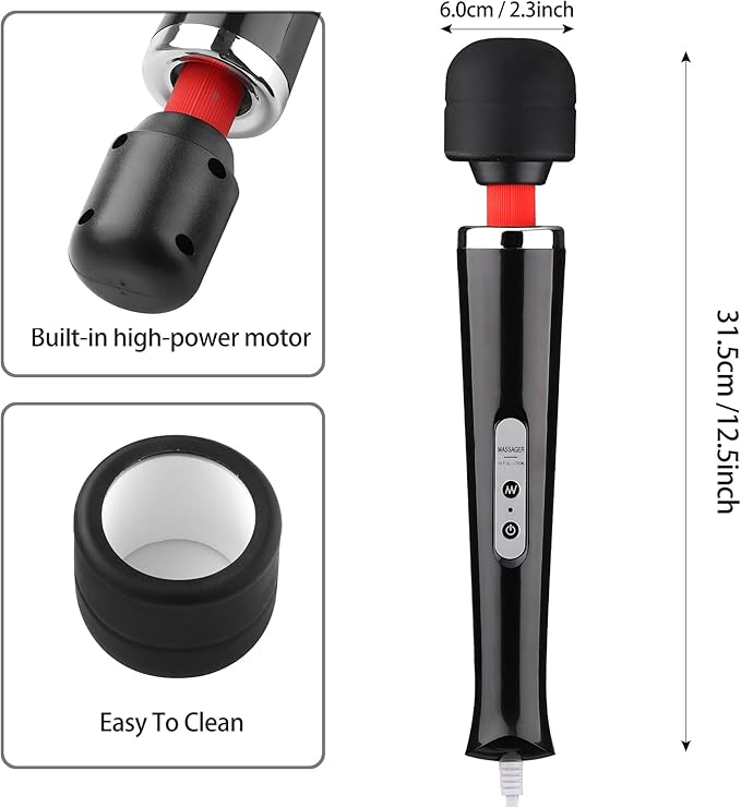 Personal Massage Device - Handheld Vibration Massager - Powerful Wired Wand - Best for Travel - Magic Stress Away - Perfect on Back Legs Hand Pains and Sports Recovery - Black