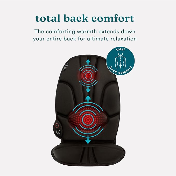 HoMedics Portable Heating and Vibrating Back Massage Cushion with Adjustable Intensity and Integrated Straps