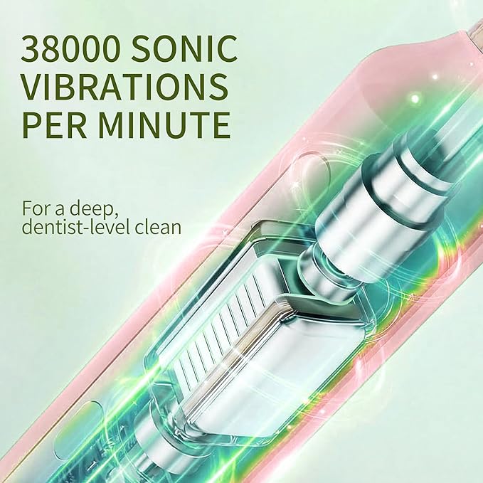 Bamboo Electric Toothbrush丨Rechargeable Electric Toothbrush with 4 Bamboo Heads Soft Castor Oil Bristles5 Moedes&amp3 Intensities 45 Days Battery Life IPX7 Waterproof-Pink