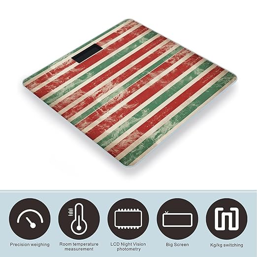 Red and Green Stripes Scale for Body Weight Accurate Digital Bathroom Scale Toughened Glass High Precision Scales Smart Weight Scales with Large LCD Backlight Display Weighing Machine