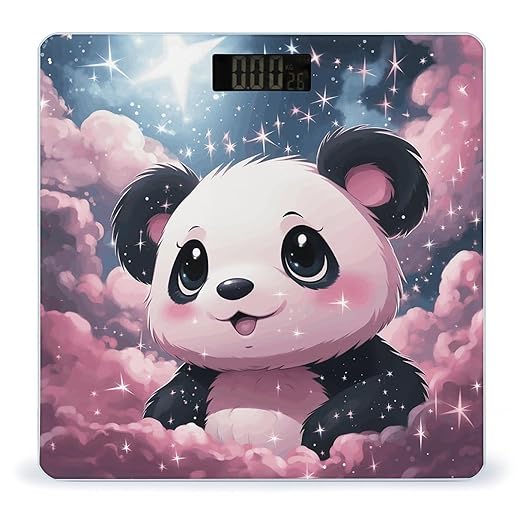 Pink Panda Bathroom Scale Automatic Power On/Off Body Scales LCD Backlight Display Square Digital Scale Rounded Corners Bathroom Scales for Home Bedrooms