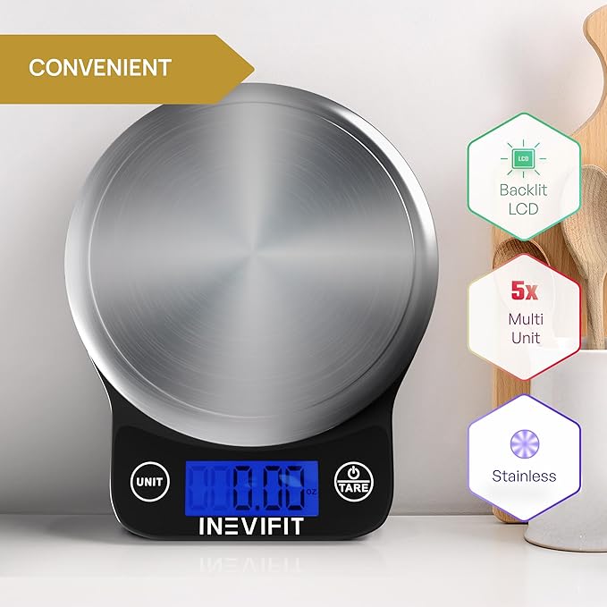 INEVIFIT Smart Bathroom Scale &amp Digital Kitchen Scale Fitness Bundle Complete Body Composition and Nutrition Tracking Solution with Batteries Included