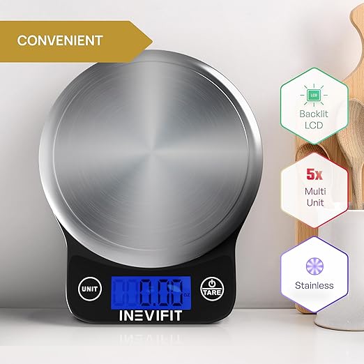 INEVIFIT Smart Bathroom Scale &amp Digital Kitchen Scale Fitness Bundle Complete Body Composition and Nutrition Tracking Solution with Batteries Included
