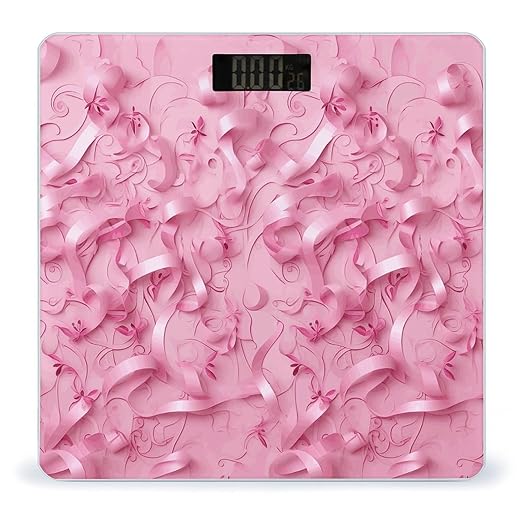 Pink Ribbon Pattern Scale for Body Weight Anti-Slip Digital Bathroom Scale Sturdy Toughened Glass Weighing Scales High Precision Safe Rounded Corners Smart Scales