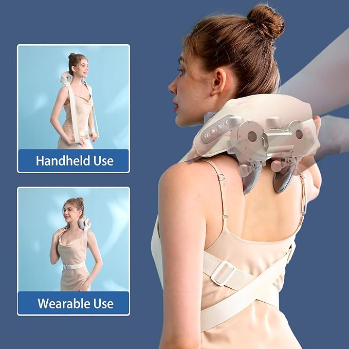 Wearable Neck Shoulder Massager Deep Tissue Shiatsu Back Massagers with Heat for Pain Relief Electric Human-Hand Kneading Squeeze Muscles Massage Pillow Gifts for Women Men Full Body Use