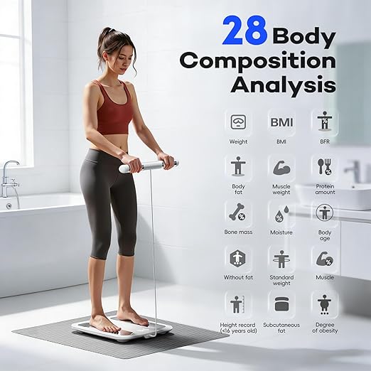 Smart Scale for Body Weight 8 Electrodes Digital Bathroom Scale with BMI Body Fat Muscle Mass 26 Metrics Full Body Composition Analyzer High Precision Digital Scale with LED Screen Bluetooth