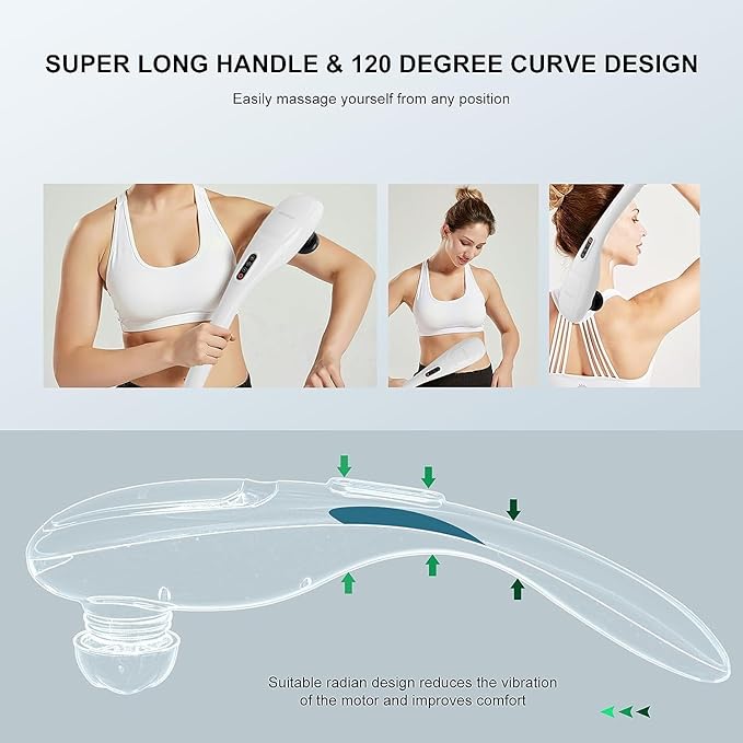 MEGAWISE Cordless Handheld Back Massager w/Rechargeable 3200mAh Battery 5 Speed and 5 +2 Massage Nodes with Hard Medium and 2 Soft Silicone Nodes Massage While Moving Around (Pearl White)