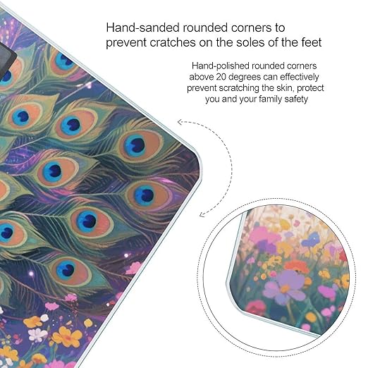 Colorful Peacock in Flower Sea Scale for Body Weight Sturdy Tempered Glass Weighing Scales with LCD Display Accurate Digital Bathroom Scale Convenient Body Fat Smart Scales Easy Read