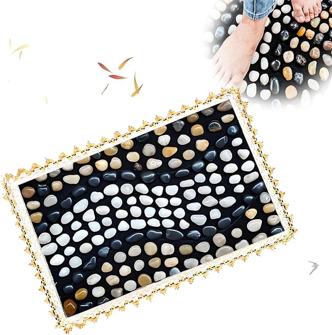 LIYAOLI Pebbles Foot Massager Mat - Acupressure Reflexology Pad with Natural Cobblestones for Pain Relief Improved Circulation &amp Relaxation for Tired Feet (23.6 x 15.7)