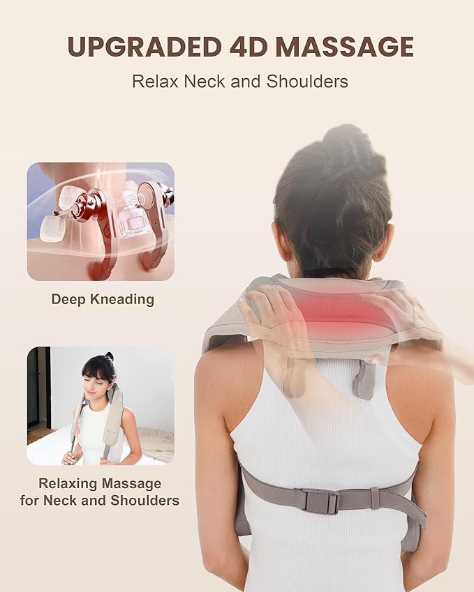 Cordless Neck Massager with Heat FSA Eligible HSA 4D Deep Kneading Neck Shoulder Massager for Pain Shiatsu Back Massager for Shoulder Gifts for Women Men