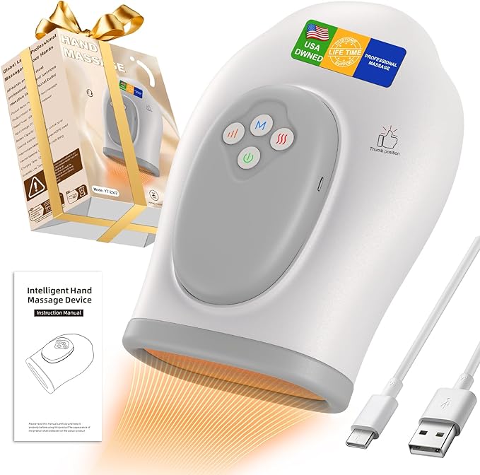 Full Hand Massager with Heat and Compression for Arthritis and Carpal Tunnel Adjustable Hand Massage、 Temperatures、 Compression Models Blood Circulation Pain Therapy Relax Relief Glove Gift