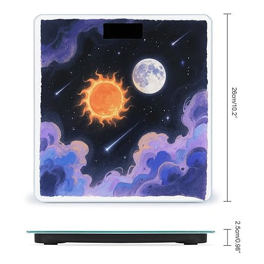 Orange Sun and Moon Weight Scale Large Digital Bathroom Scales with Bright LED Display Non Slip Digital Scale and Step On Fashion Weighing Machine for Body