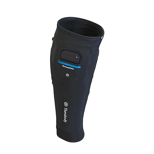 Therabody RecoveryPulse Calf - Compression &amp Vibration Sleeve for On The Go Relief Reduce Soreness in Lower Legs Increase Flexibility Circulation &amp Accelerate Recovery (Small)