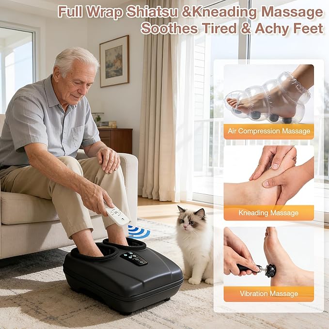 Shiatsu Foot Massager Machine with Heat Plantar Fasciitis Feet Massager with Remote Deep-Kneading Compression HSA Store Eligible FSA Foot Warmer for Home Office Neuropathy Pain Relief for Feet