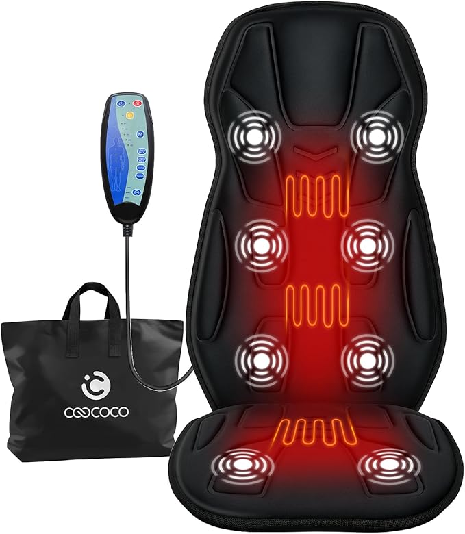 CooCoCo Back Massager with Heat 8 Vibrating Motors Massage Chair Pad with 2 Heating Levels Massage Seat Cushion with Auto Shutoff for Home Office Chair Gifts for Mom Dad Men Women Teens