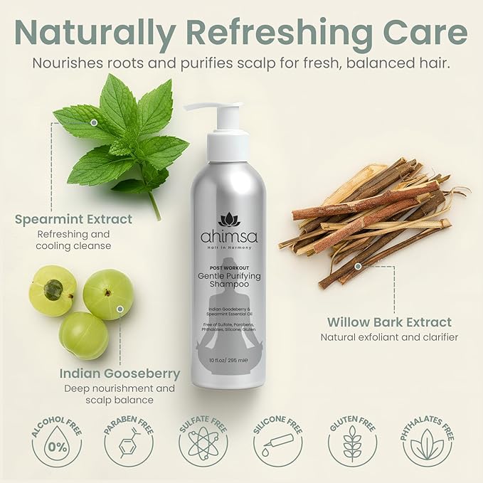 Ahimsa Natural Body Wash for Women 10oz + Organic Daily Shampoo Hydrating &amp Moisturizing Body Wash for Sensitive Skin with Ginger &amp Spearmint and Gentle Daily Shampoo for Dry Curly Damaged