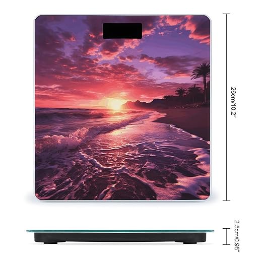 Pink Beach Sunset Scale for Body Weight Anti-Slip Tempered Glass Digital Bathroom Scales Clear LCD Display Weighing Scale Safe Rounded Corners Smart Scales