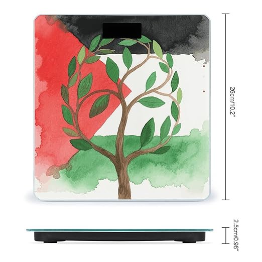 Digital Bathroom Scale for Body Weight Scale with Bright LCD Display High Accuracy Step-On Technology Auto On/Off Tree of Life Palestinian Flag Digital Scales 400 Lbs /180kg