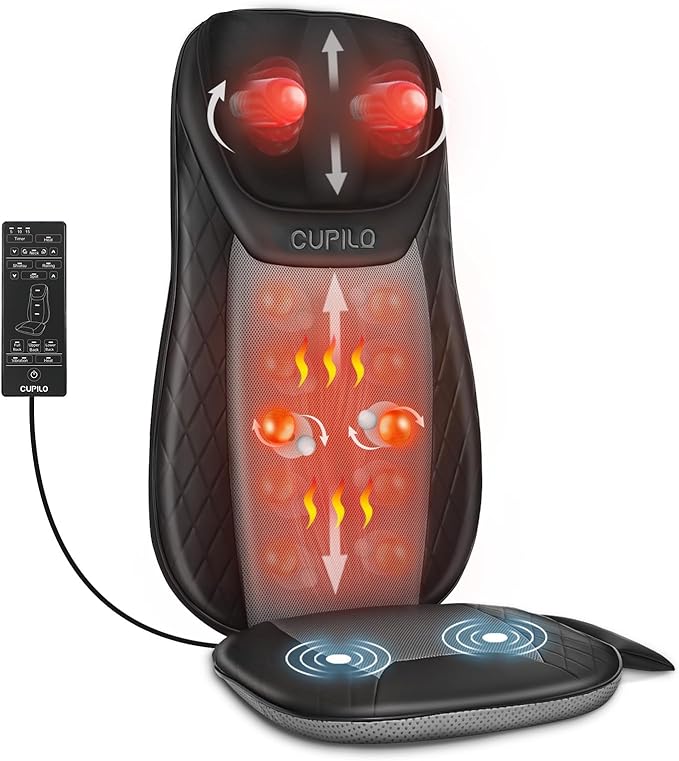 Shiatsu Neck &amp Back Massager with Heat Massage Chair Pad Cushion for Stress Relief Inflatable Flaps Back Support Kneading or Rolling Chair Seat MassageIdeal Gifts for MenWomenFamily