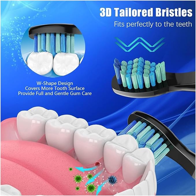20Pcs Electric Toothbrush Replacement Heads Compatible for SEAGO SG910/507/958/515/949/575/551(Black-20pcs)