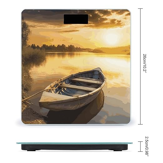 River Sunset Wooden Boat Bathroom Scale for Body Weight 400 Lb Weight Scale with High Precision Sensors Tempered Glass Highly Accurate Digital Weighing Machine for People