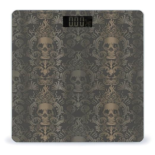 Gothic Wallpaper Skull Bathroom Scale Automatic Power On/Off Body Scales LCD Backlight Display Square Digital Scale Rounded Corners Bathroom Scales for Home Bedrooms