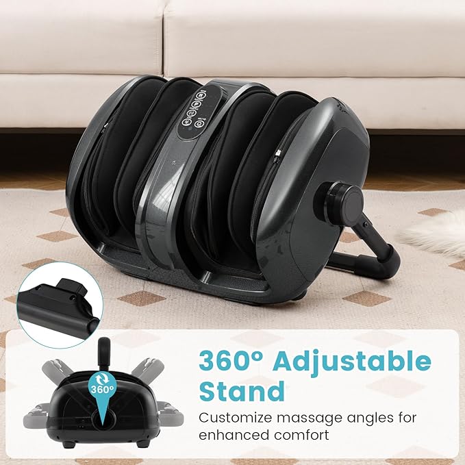 Giantex Foot Massager with Heat Calf Massager with Remove Control 2 Vibration Options 5 Mode &amp 5 Compression Intensity 360°Adjustable Stand Shiatsu Foot Massage Machine for Calf Arm Relax (Gr