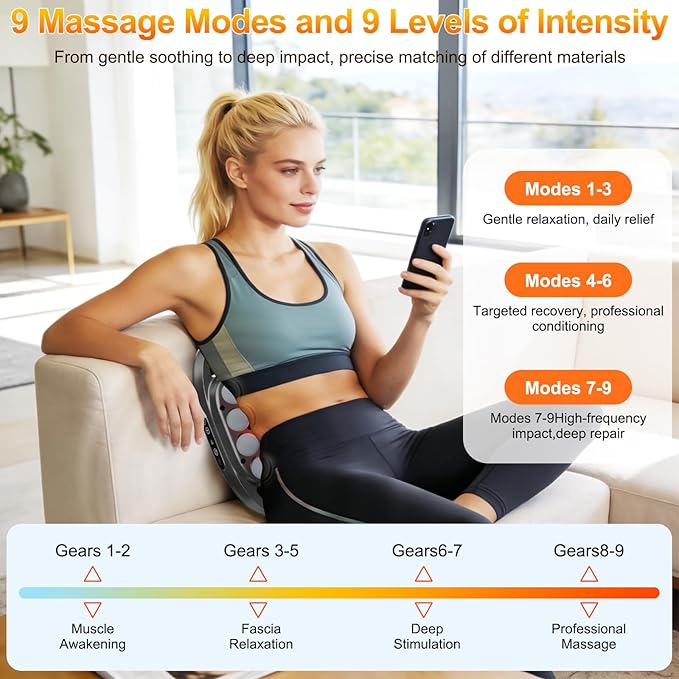 16-Head Massage Gun Deep Tissue Percussion Massager with 9 Modes &amp 9 IntensitiesQuiet Back Massager Pain Relief for Back ShouldersLegs2600mAh Battery Electric Massage Tools