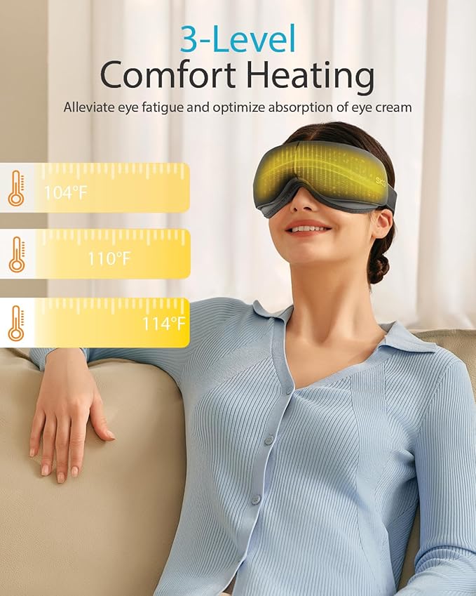 SKG Heated Eye Massager Portable Eye Mask for Relax &amp Eye Strain Relief Bluetooth Massaging Eye Massager Ideal Mother's Day/Birthday Gift for Mom Dad Women Men