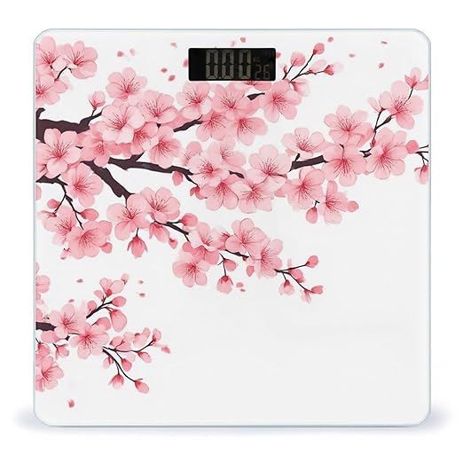 Smart Scale for Body Weight Automatic Switch Digital Bathroom Weighing Scale Branch of A Flourishing Tree Cherry Flowers Blossoms Spring Theme Art