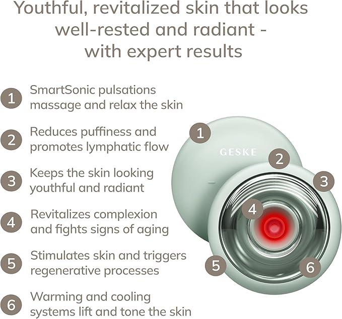 GESKE SmartAppGuided™ Sonic Cool &amp Warm Face &amp Body Massager | 9 in 1 | Electric Massager | Face &amp Body | Battery-Free Cooling &amp Warming | Firms Relaxes &amp De-Puffs Skin | with Sma